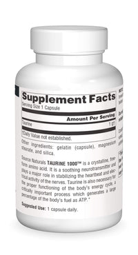Thumbnail for Source Naturals Taurine, Soothing Neurotransmitter*, 1000mg - 240 Capsules