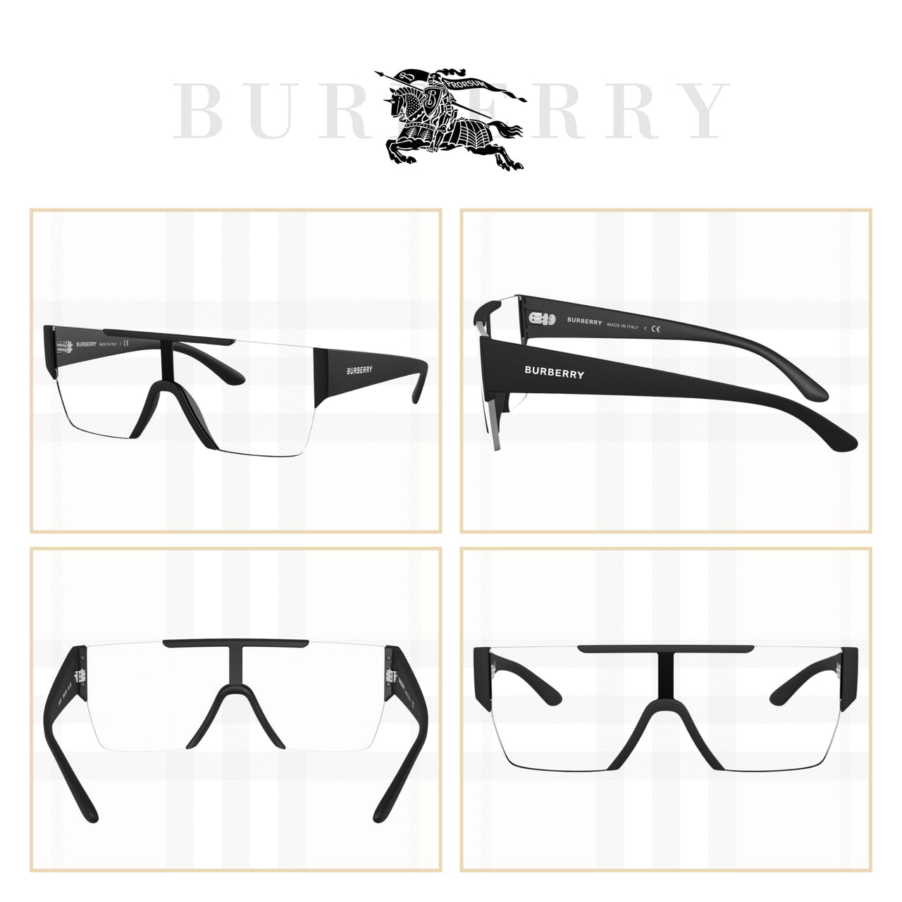BE4291 34641W 38MM Matte Black/Clear Rectangular Sunglasses for Men +BUNDLE with ACCESSORY EYEWEAR KIT