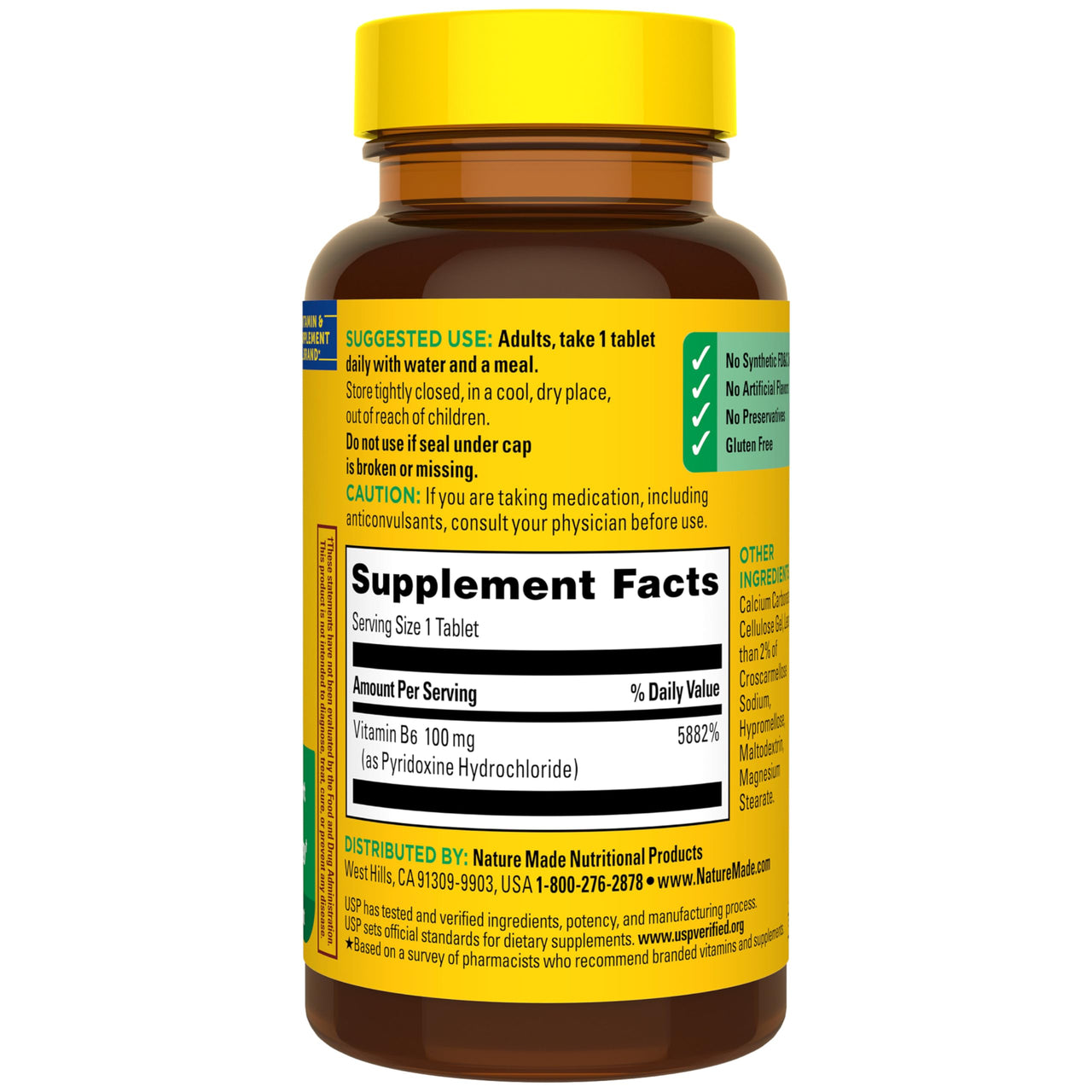 Nature Made Vitamin B6 100mg, B6 Vitamins for Energy Metabolism Support, 100 Tablets, 100 Day Supply