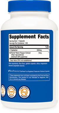 Thumbnail for Nutricost L-Tryptophan 500mg, 120 Capsules - with BioPerine, Gluten Free, Non-GMO