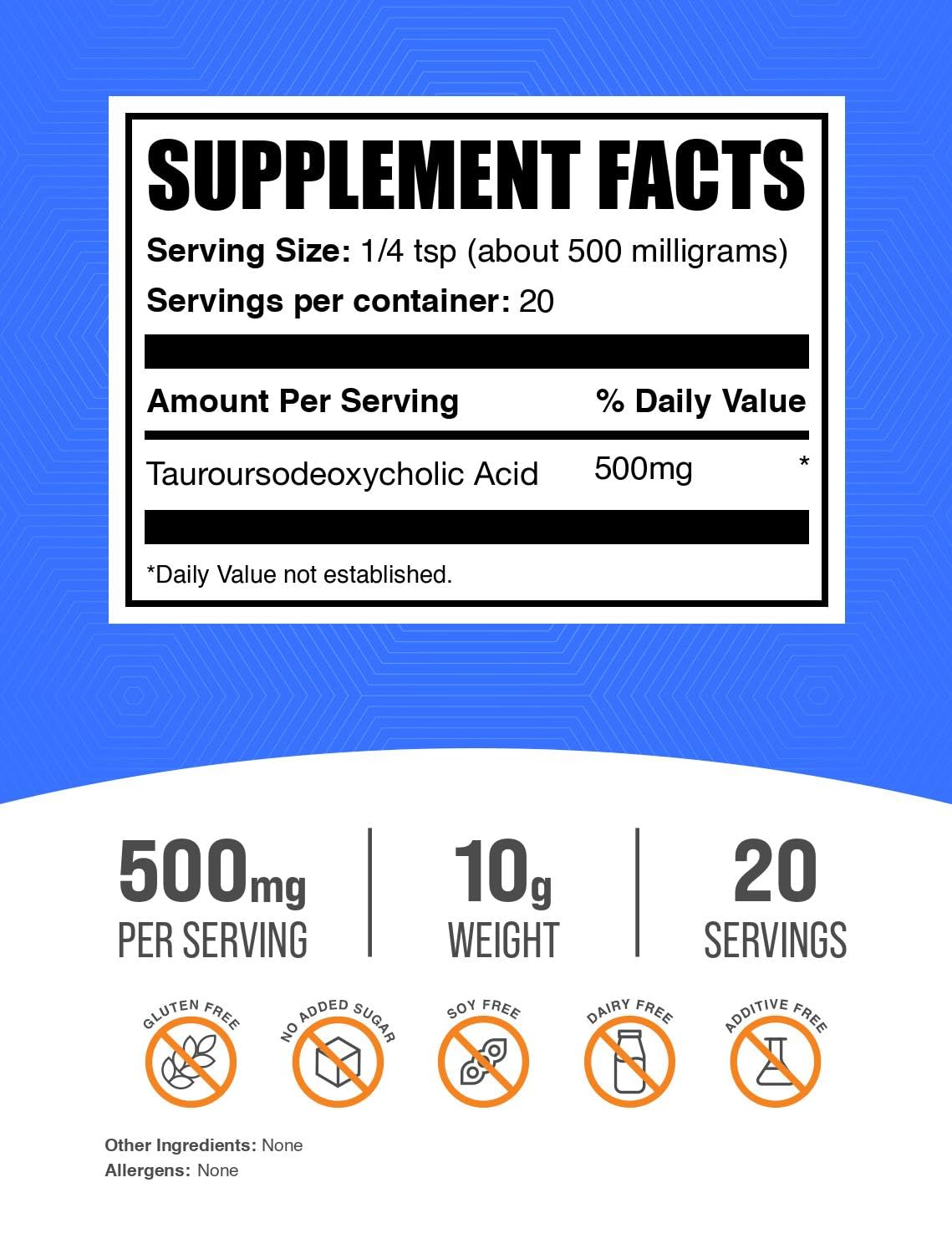 BulkSupplements.com TUDCA Powder - Tauroursodeoxycholic Acid, TUDCA 500mg - TUDCA Supplement for Liver Support - Gluten Free, 500mg per Serving, 10g (0.35 oz) (Pack of 1)
