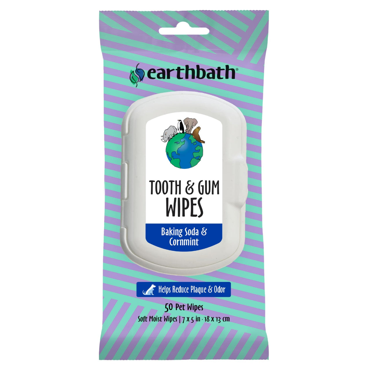 earthbath Tooth & Gum Wipes - Peppermint Dog Teeth Cleaning Wipes, No Brush Pet Dental Finger Swab for Dog and Cat Teeth Cleaning, Made in USA - Baking Soda & Cornmint, 50 Count