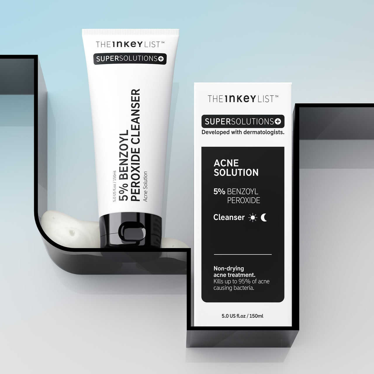 The INKEY List SuperSolutions Benzoyl Peroxide 5% Face Wash, Non-Drying Cleanser with Glycerin & Hyaluronic Acid, Helps with Blemishes and Moisture, 5.07 fl oz