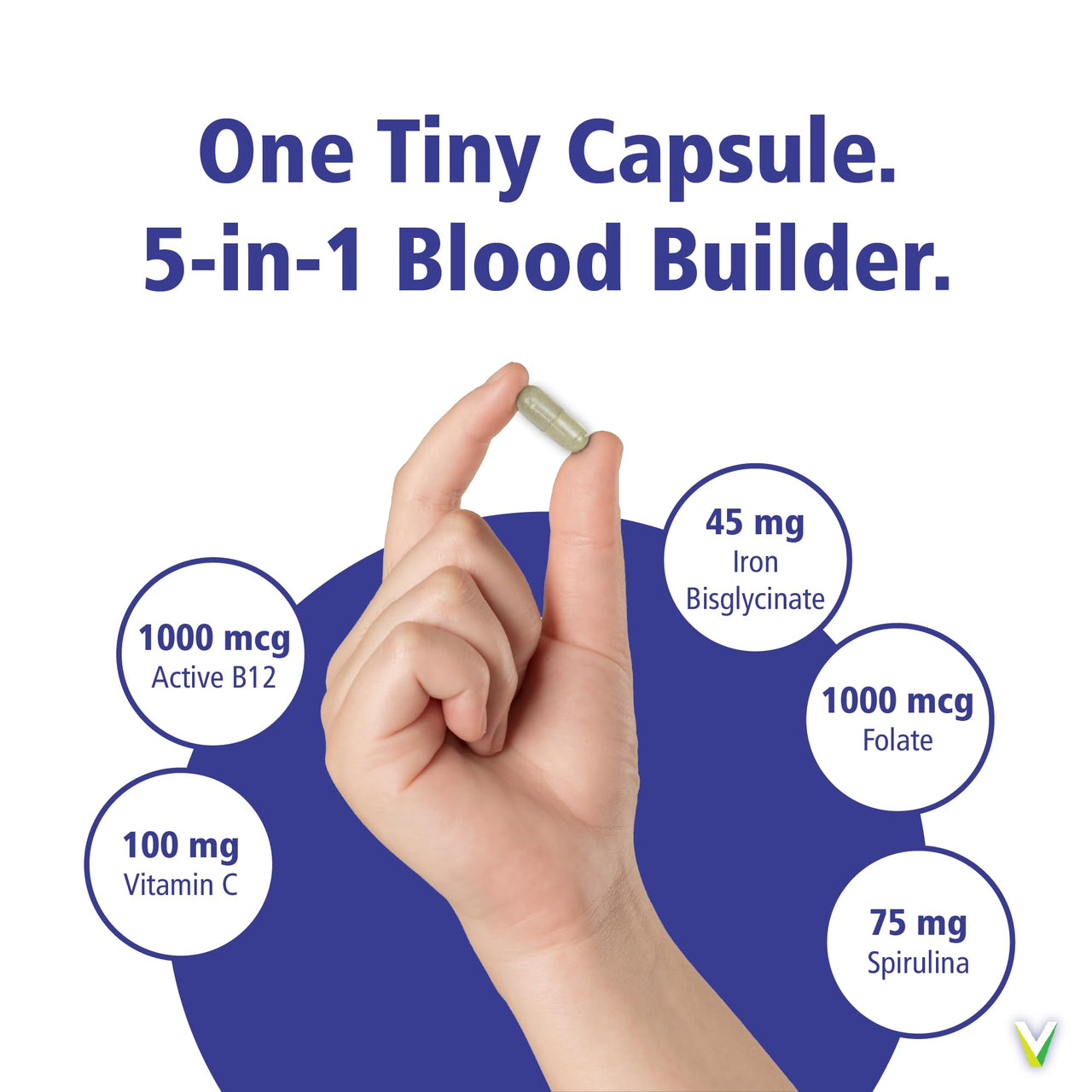 Vitality Power Iron + Spirulina | 45mg Iron | Blood Builder | Iron Deficiency Support | Vegan | All Natural Supplement | Gentle on Stomach | 30 Capsules