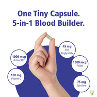 Thumbnail for Vitality Power Iron + Spirulina | 45mg Iron | Blood Builder | Iron Deficiency Support | Vegan | All Natural Supplement | Gentle on Stomach | 30 Capsules