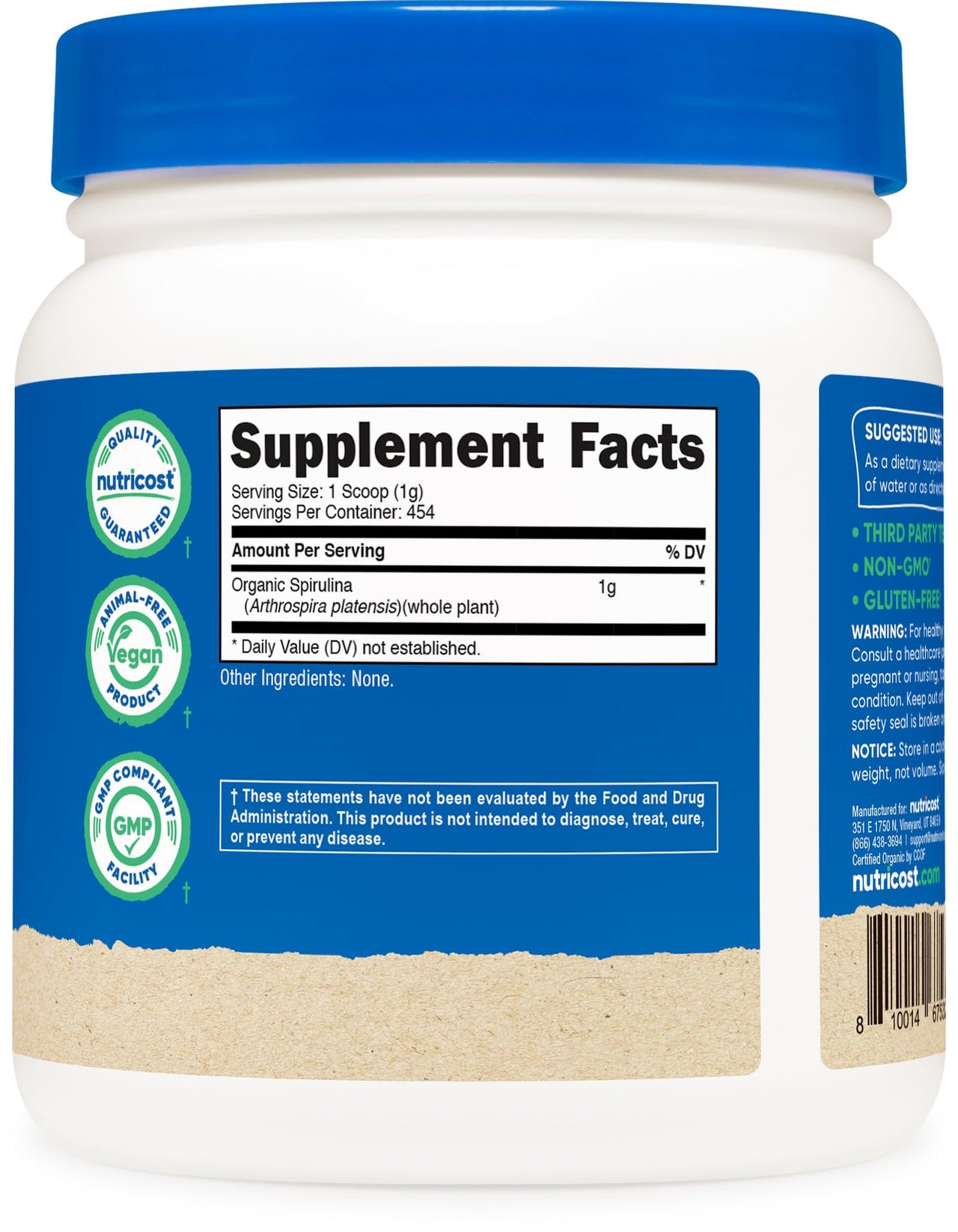 Nutricost Organic Spirulina Powder 454 Grams, 1LB - Pure, Certified Organic Spirulina