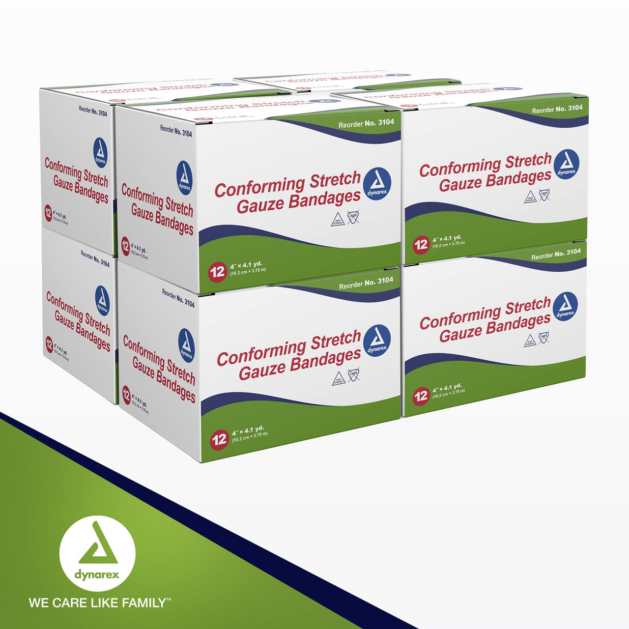 Dynarex Stretch Gauze Bandages, 4" x 4.1 yds, Non-Sterile & Latex-Free, Provides Wound Care in Medical and Home Environments, Individually Rolled, 1 Case - 8 Boxes of 12 Bandages (Packaging May Vary)