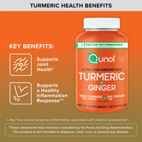 Thumbnail for Qunol Turmeric and Ginger Capsules, 1000mg Turmeric Supplement, Ultra High Absorption to Support Joint Health, #1 Doctor Recommended Form of Turmeric Curcumin, 120 Count (Pack of 1)