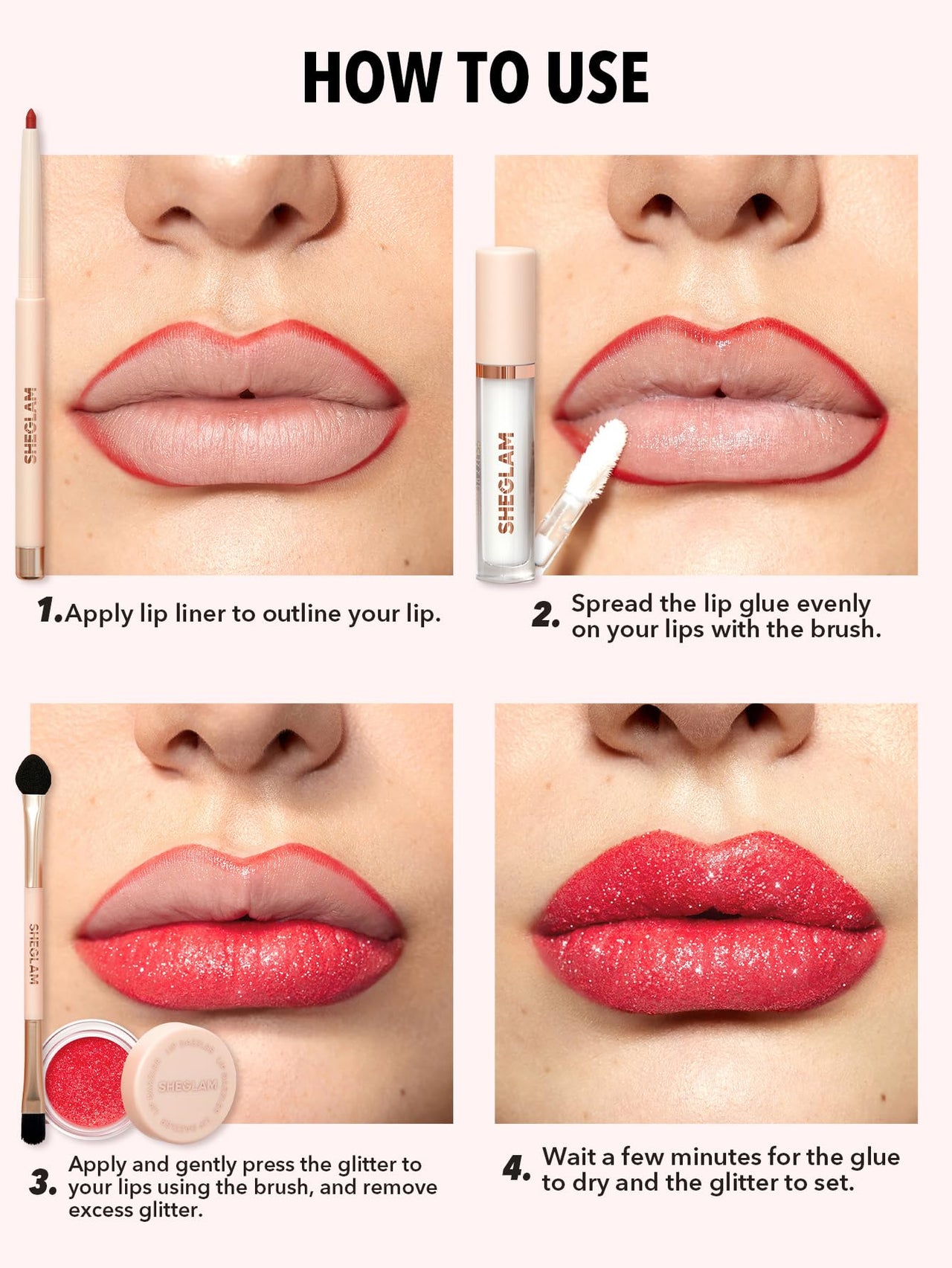 SHEGLAM Lip Dazzler Glitter Kit Long-Lasting Glitter Lip Gloss Sexy Super Stay Non-Sticky Shiny Liquid Kit Lipstick Y2K-Center Stage