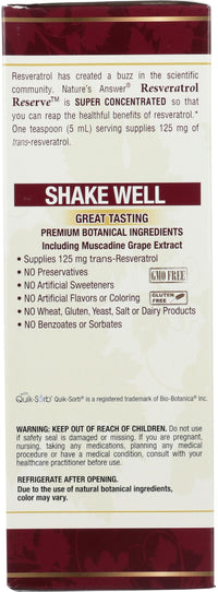 Thumbnail for Nature's Answer Alcohol-Free Resveratrol Reserve, 5-Fluid Ounces | Packed with Antioxidants | Promotes Overall Health | Immune System Support | Single Count