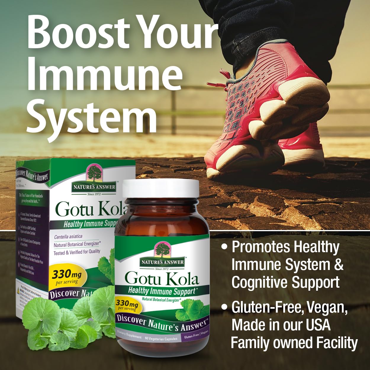 Nature's Answer Gotu Kola | Dietary Supplement | Supports a Healthy Immune System | Made in the USA | Gluten-Free, Vegan & Vegetarian Capsules 60ct