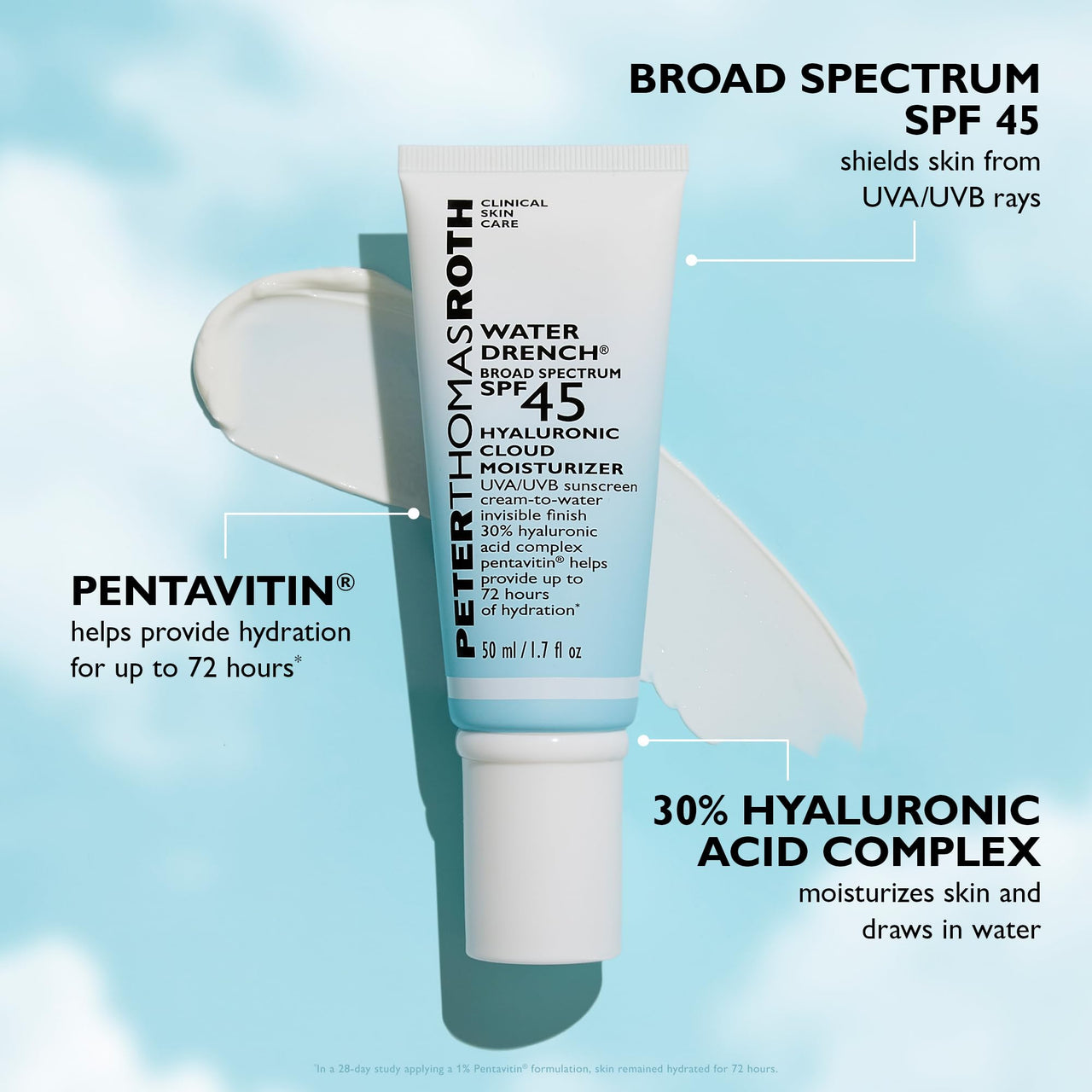 Peter Thomas Roth | Water Drench® Broad Spectrum SPF 45 Hyaluronic Cloud Moisturizer | SPF Moisturizer For Face, Lightweight Sunscreen For Face