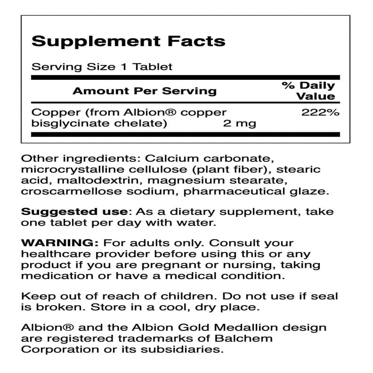 Swanson Copper Chelate Mineral Supplement for Adults Seeking Antioxidant, Immune, and Red Blood Cell Support - 2 mg (300 Tablets)