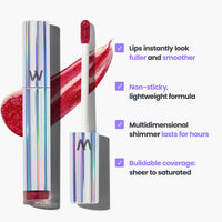 Thumbnail for Wonderskin Lip Gloss Blading Top Gloss Red Glitter Lip Gloss, Hydrating and High Shine Finish Lip Makeup (Red Glitter)