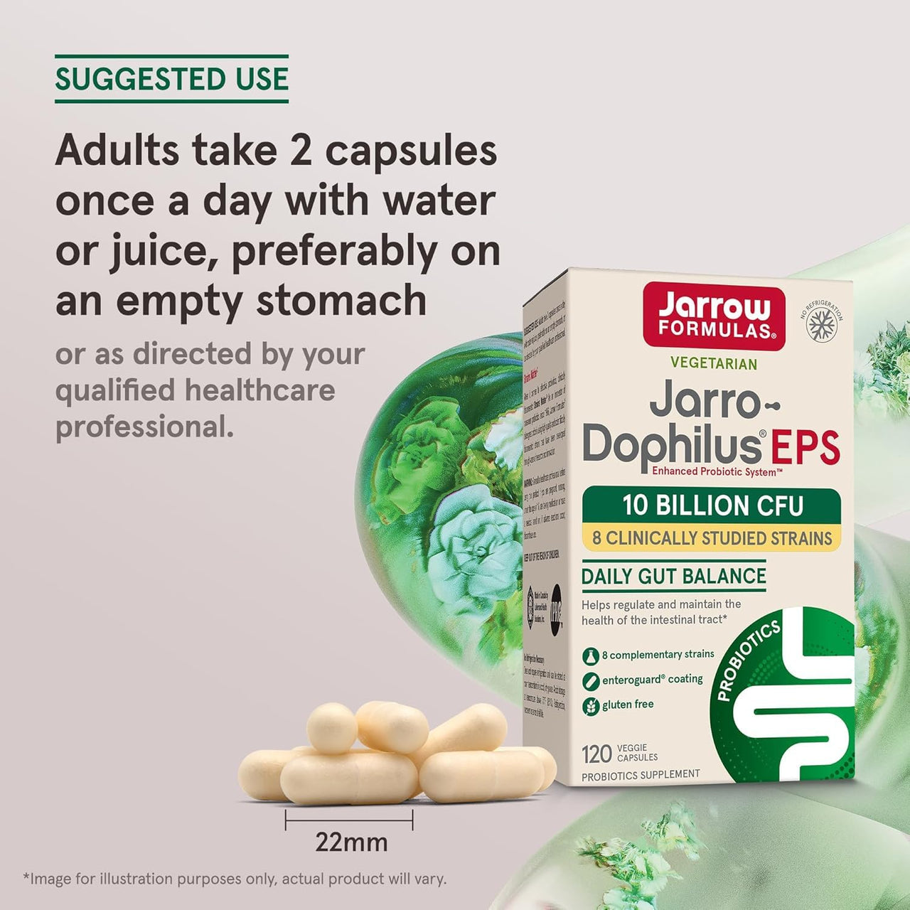 Jarrow Formulas Jarro-Dophilus EPS - 5 Billion Organisms Per Serving - 120 Enteric Coated Veggie Caps, Multi-Strain Probiotic - Intestinal & Immune Health, 120 Count (Pack of 2)