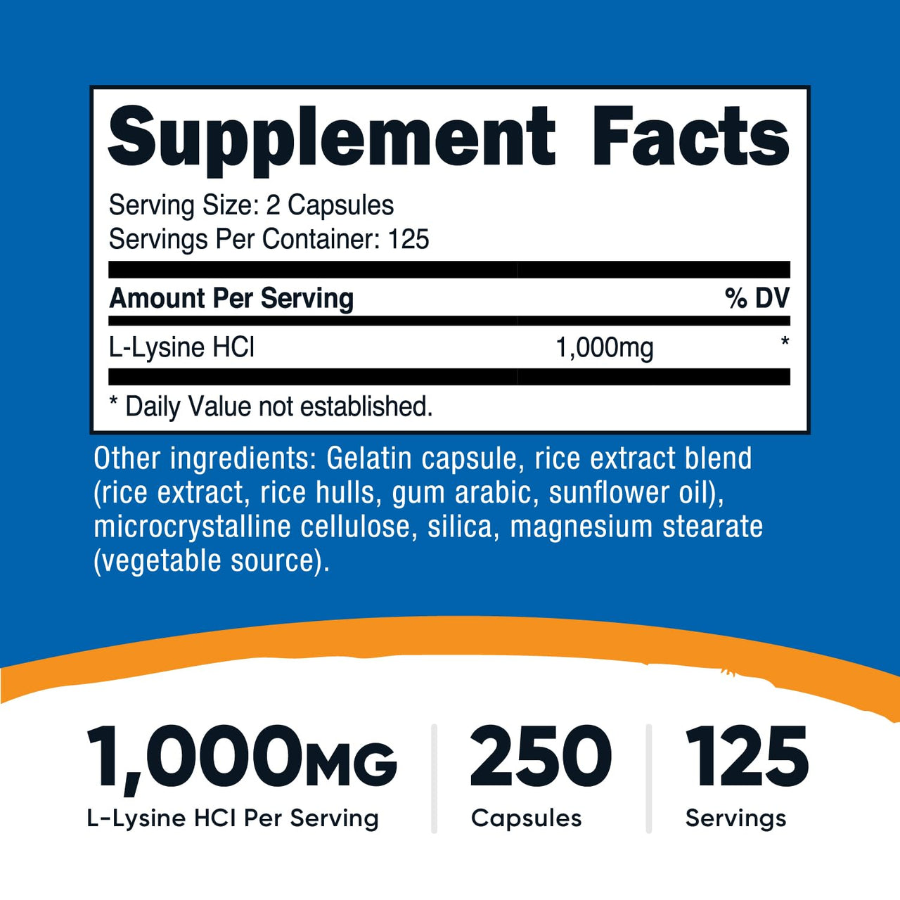 Nutricost L-Lysine 1000mg, 250 Capsules - 500mg Per Cap, Gluten Free, Non-GMO