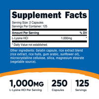 Thumbnail for Nutricost L-Lysine 1000mg, 250 Capsules - 500mg Per Cap, Gluten Free, Non-GMO