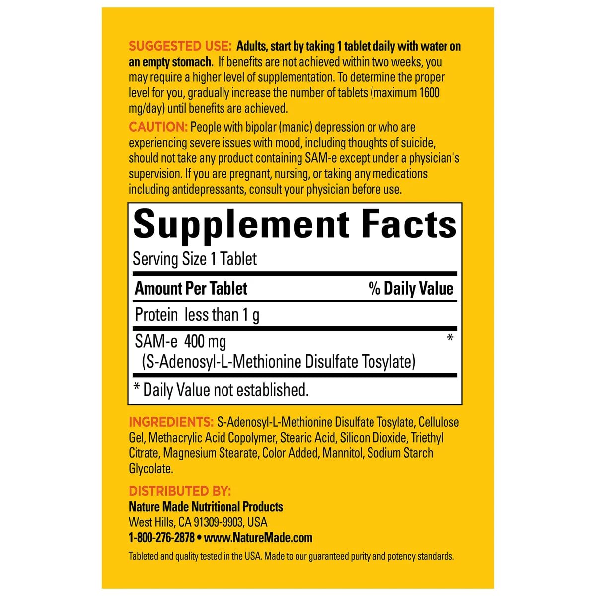 Nature Made SAM-e Complete 400 mg - 60 Enteric Coated Tablets