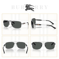 Thumbnail for BURBERRY BE3074 100387 63M Gunmetal/Grey Rectangle Sunglasses For Men+ BUNDLE with Designer iWear Eyewear Kit