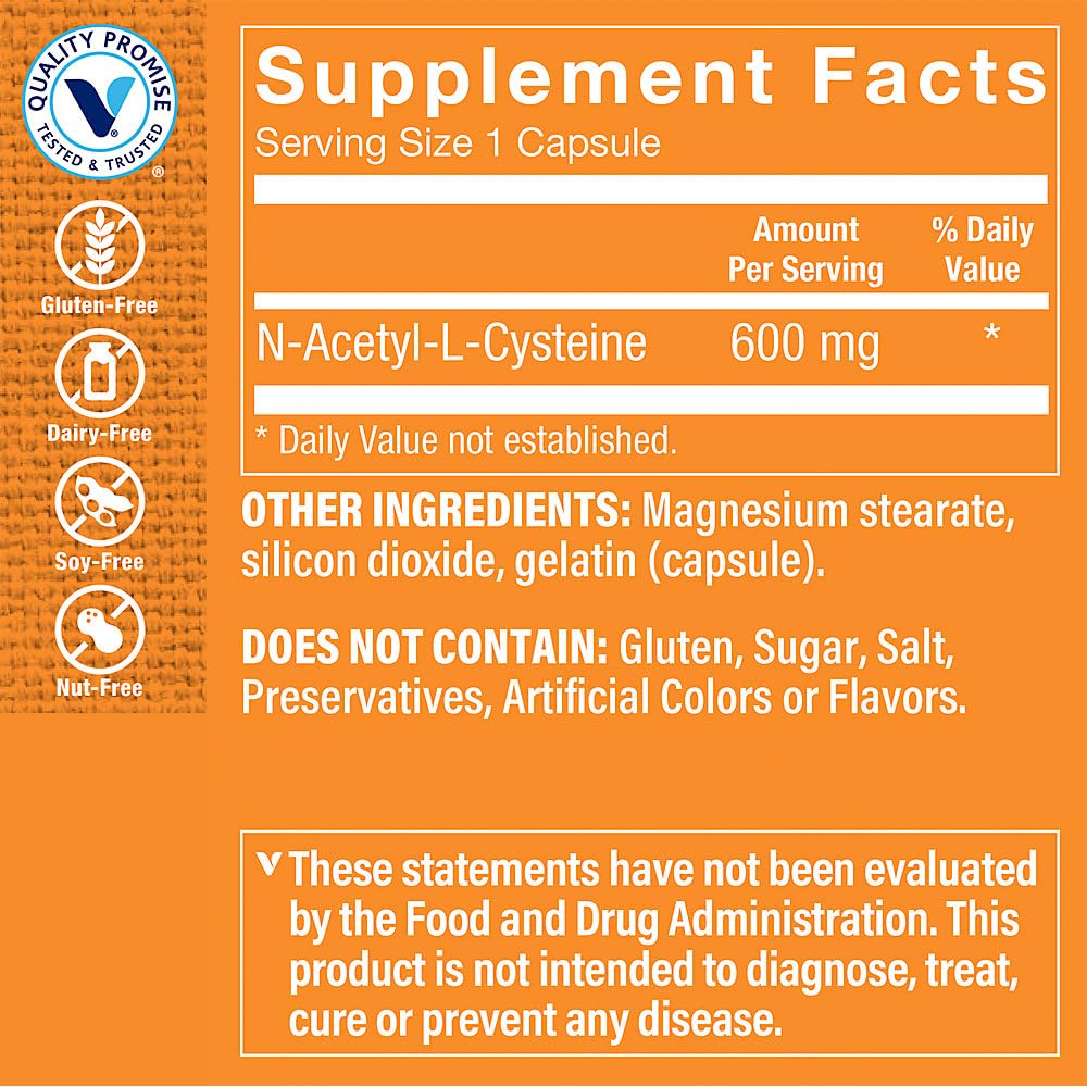 The Vitamin Shoppe NAC N-Acetyl-L-Cysteine Promotes Cellucor Health, Immune (200 Capsules)