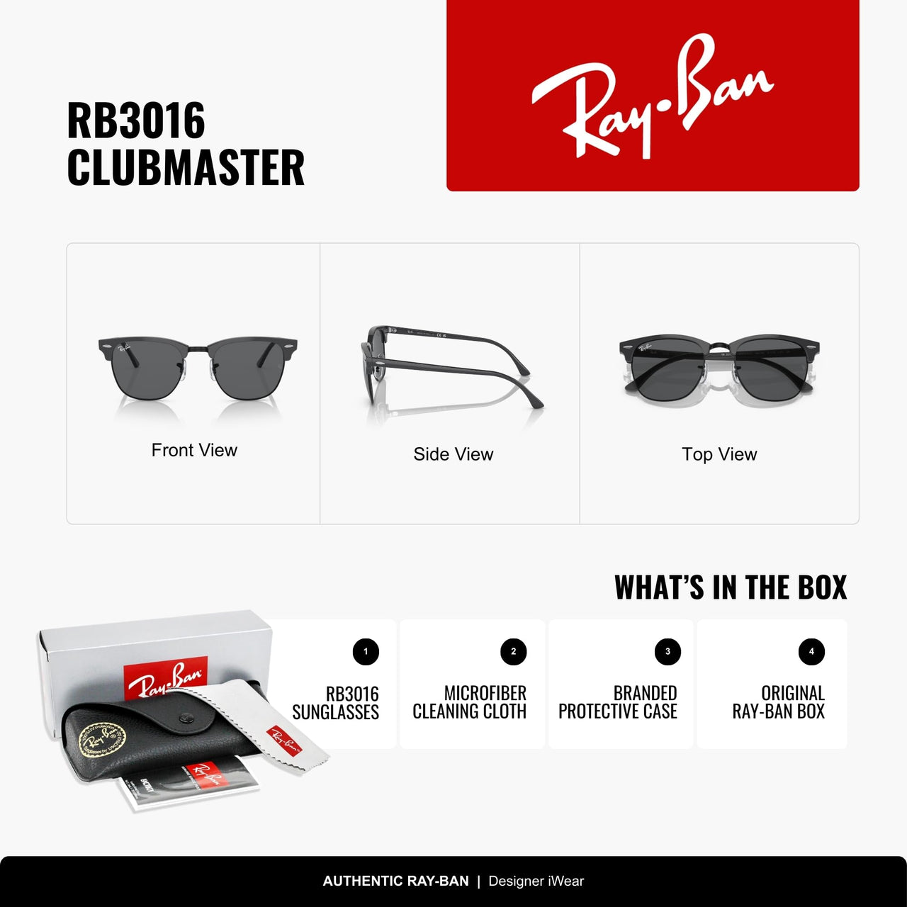 Ray-Ban RB3016 1367B1 51MM Grey On Black/Dark Grey Square Sunglasses for Men for Women