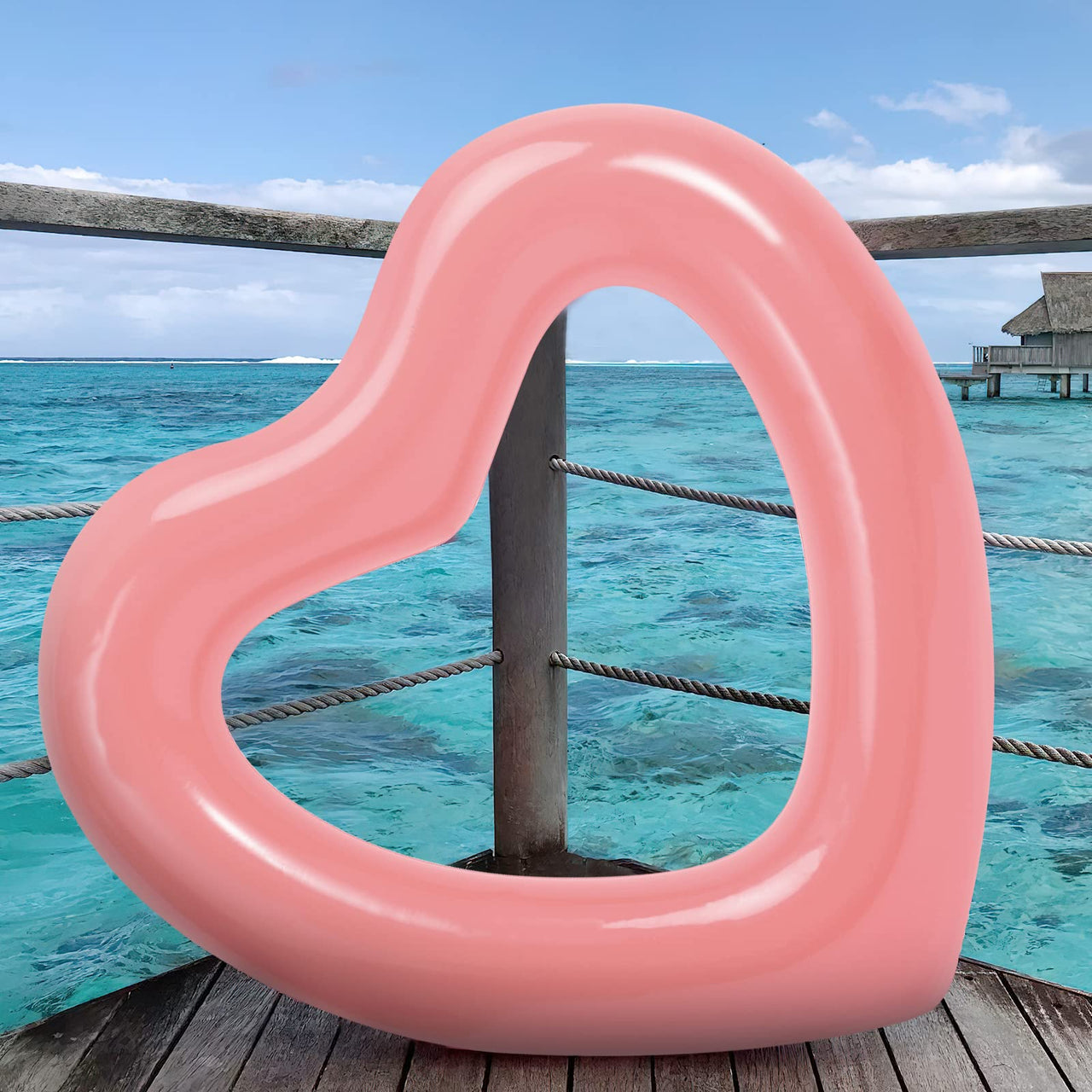 HeySplash Pool Floats, Adult Size Heart Inflatable Pool Floatie for Bachelorette Party, Swim Tube Rings, River Lake Beach Floaty, Wedding Bride Valentine Decor, Fun Toy Raft Lounge, Rose Gold