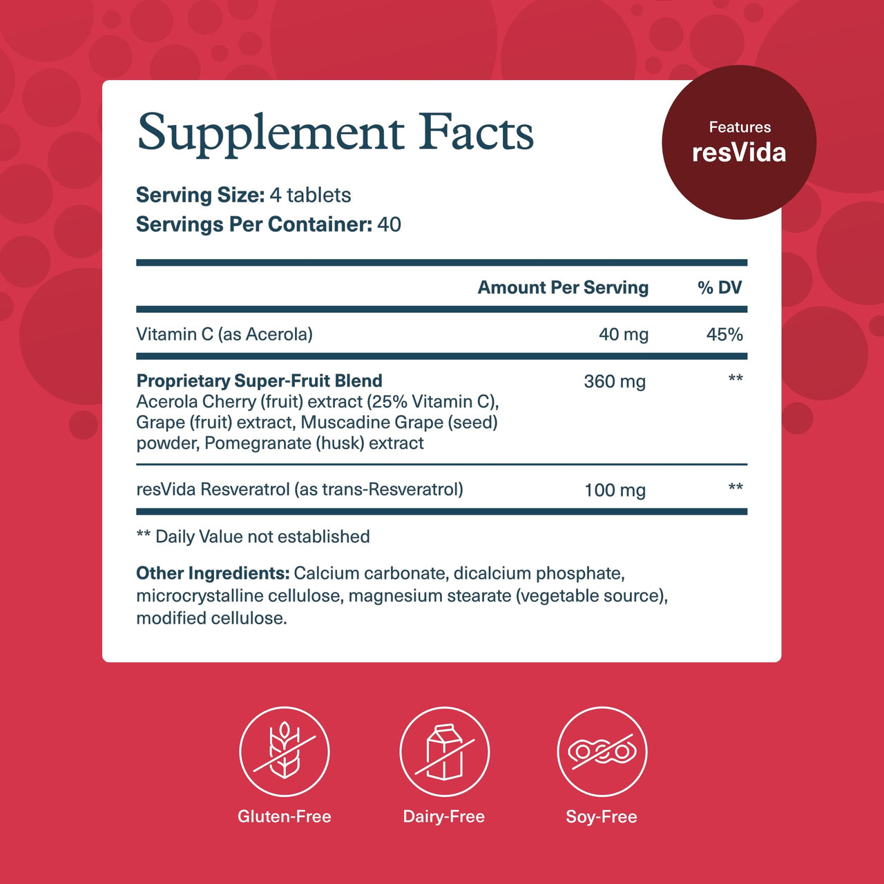 Youtheory Resveratrol Advanced Antioxidant Formula - Premium Antioxidant Supplement with Super-Fruit Blend - Contains ResVida - Dairy, Soy & Gluten Free - 160 Tablets
