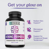 Thumbnail for Zhou Nutrition Evening Primrose Oil Capsules- Supports Hormone Balance for Women, PMS & Menopause Support, Cold Pressed & Hexane Free - 1400mg 10% Gla