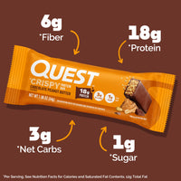 Thumbnail for Quest Nutrition Crispy Chocolate Peanut Butter Hero Protein Bar, 18g Protein, 1g Sugar, 3g Net Carb, Gluten Free Protein Snack, Keto Friendly, 12 Count