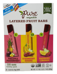 Thumbnail for CC Goods Pure Organic Layered Fruit Bars - Pineapple Passion Fruit, Strawberry Banana, and Raspberry Lemonade - 28 Fruit Bars Per Box - Choose a 56 Pack or 84 Pack (56)