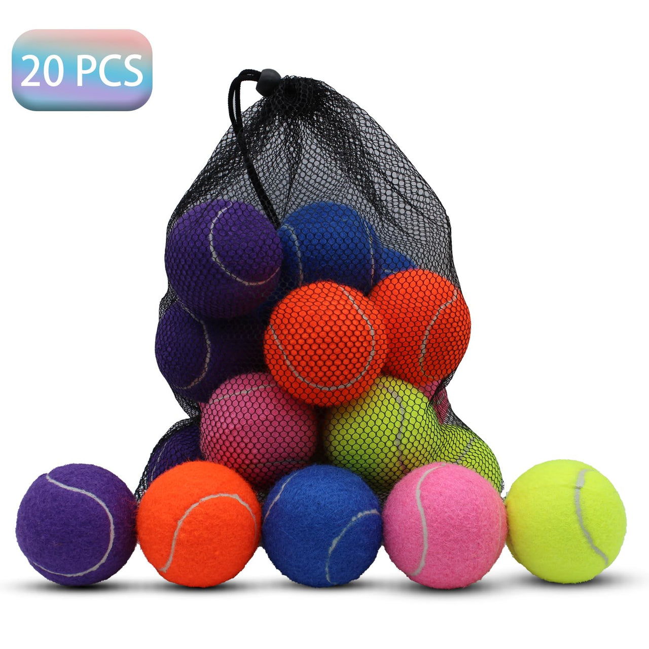 SHYUJAJIE Tennis Balls, 20 Pack Training Tennis Balls,High Elasticity Practice Tennis for Beginner, Exercise Playing Balls for Pet Dog (Multicolour)