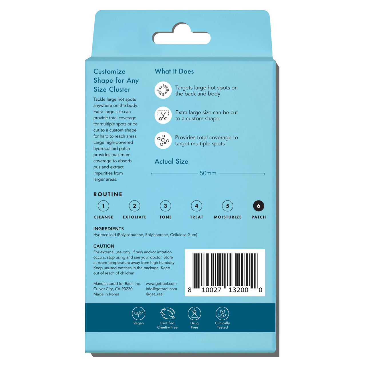 Rael Pimple Patches, Miracle XL Spot Control Cover - Hydrocolloid Acne Pimple Patch for Face, Zits & Blemish, Back and Body, Korean Skin Care (8 Count)