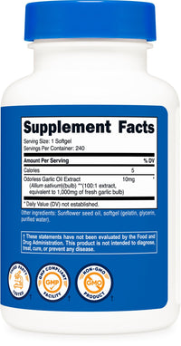 Thumbnail for Nutricost Garlic 1000mg, 240 Softgels - Odorless, Premium Gluten Free Supplement