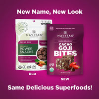 Thumbnail for Navitas Organics Cacao Goji Superfood+ BITES – Power Snacks – All Natural Plant Based – Clean Energy & Nutrition – USDA Organic, Non GMO, Gluten Free, Soy Free, Kosher, Vegan (8oz. Bag 11 Servings)