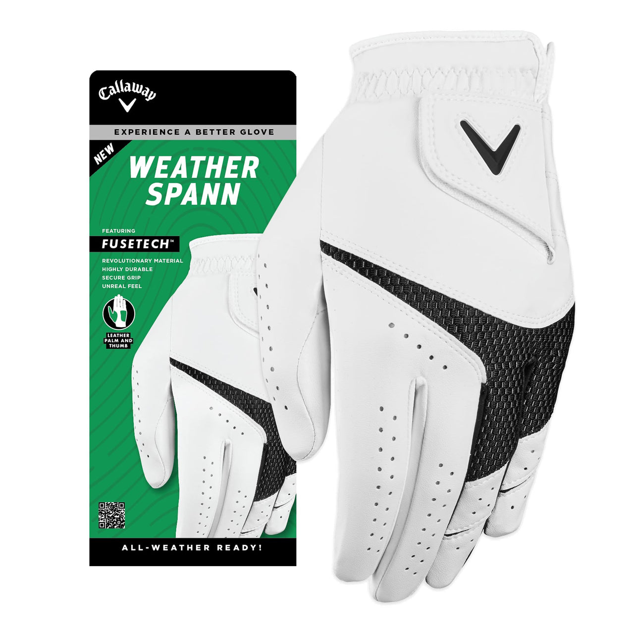 Callaway Golf Weather Spann Glove (Worn on Left Hand, Standard, Large, White)