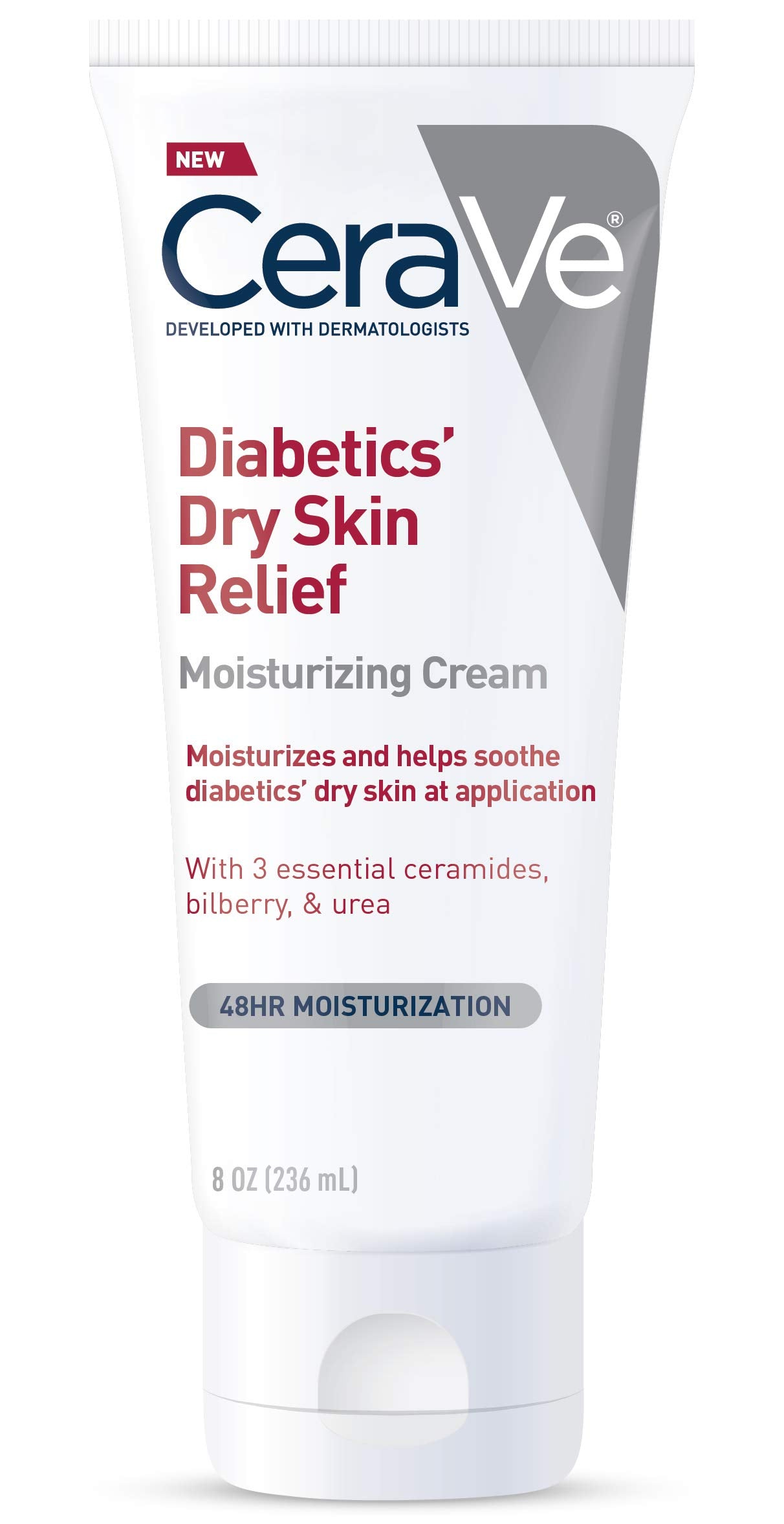 CeraVe Moisturizing Cream for Diabetics’ Dry Skin, Urea Cream with Bilberry for Face and Body, Fragrance Free & Paraben Free, 8 Ounce