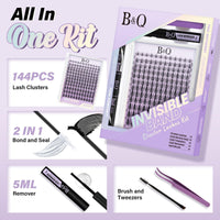 Thumbnail for B&Q Fairy Lash Clusters Kit - DIY Lash Extension Kit at Home Beginner-Friendly Manga Lashes, 144pcs 8-18mm Wispy Clusters with 0.3mm Invisible Band & Waterproof, Salon Look for Daily Work & Parties