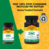 Thumbnail for Country Life Chelated Zinc 50 mg - Certified Gluten-Free & Vegan Immune Support Supplement, Enhances Zinc Absorption, Supports Body’s Protein Production & Cellular Health, 100 Vegetarian Tablets