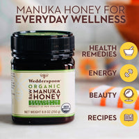 Thumbnail for Wedderspoon Organic Raw Manuka Honey 150+ MGO, 8.8 Oz, Unpasteurized New Zealand Honey, Non-GMO, BPA-Free Jar, Superfood & Natural Wellness Support