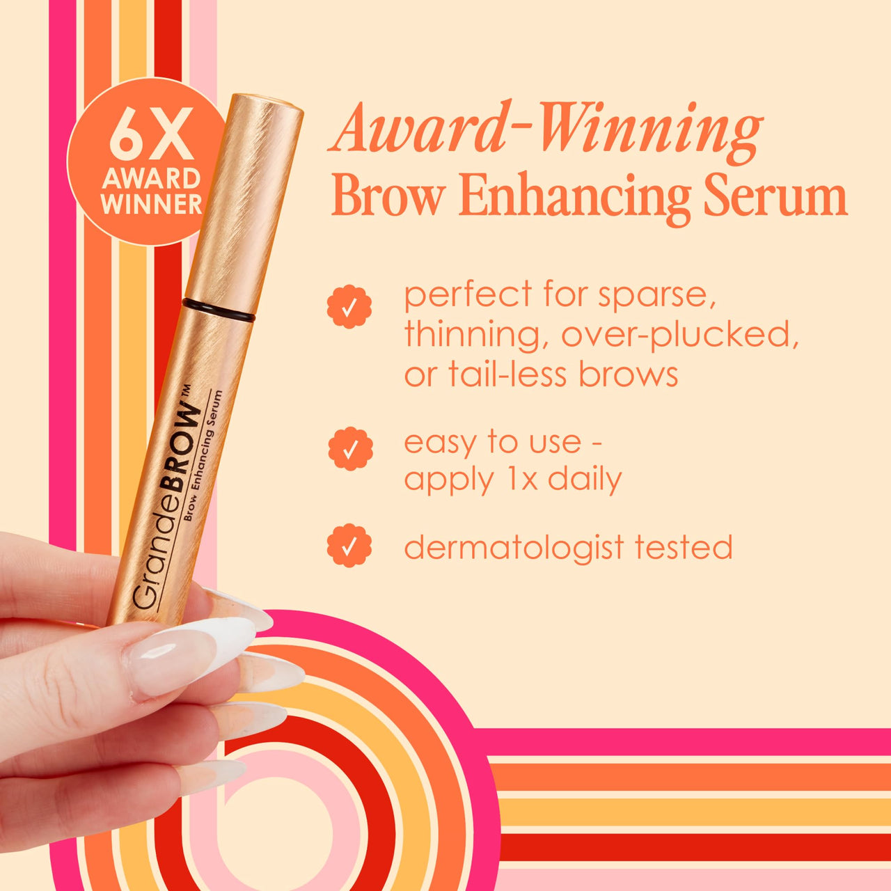 Grande Cosmetics GrandeBROW Brow Enhancing Serum for Fuller, Bolder, Looking Eyebrows - Brow Serum With Vitamins, Peptides, Antioxidants, Amino Acids, Cruelty Free - 4 Month Supply (3 mL)