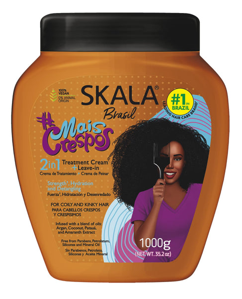 SKALA Mais Crespos 2 in 1 Treatment Cream & Leave In Conditioner for Coily & Kinky Hair, Vegan, Deep Hydration & Detangling Mask, Infused with Argan Oil, Coconut, Patauá & Amaranth Extracts, 1000g