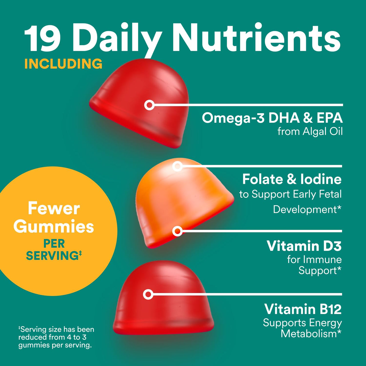 SmartyPants Prenatal Multivitamin Gummies, Omega 3 (DHA/EPA), Methylfolate, Biotin, Vitamin D3, C, Vitamin B12, B6, Vitamin A, K & Zinc, Gluten Free, 90 Count (30 Day Supply)