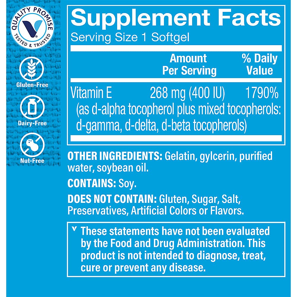 The Vitamin Shoppe Vitamin E 400IU - Antioxidant Support for Skin Health & Immune Function, Daily Vitamin (120 Softgels)