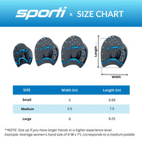 Thumbnail for Sporti Power Swim Paddles - Swimming Training Hand Paddles - Adjustable Straps - Lap Swimming Gear (Small, Black)
