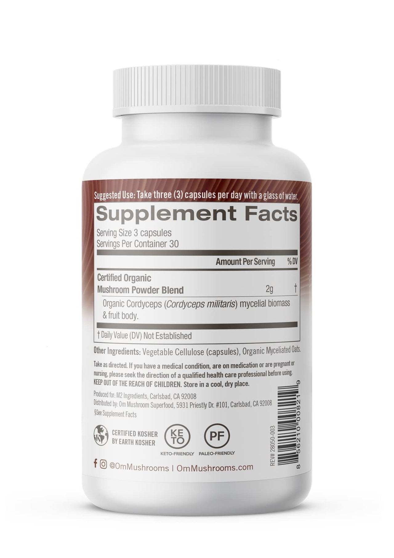 OM MUSHROOM SUPERFOOD Cordyceps Mushroom Capsules Superfood Supplement, 90 Count, 30 Days, Organic Energy Supplement for Stamina and Endurance