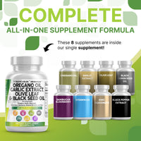 Thumbnail for Clean Nutra Oregano Oil with Black Seed Oil Garlic Olive Leaf Extract - Oil of Oregano Capsules Immune Support Carvacrol & Thymoquinone Supplement for Women and Men + Elderberry Vitamin D3 & Zinc