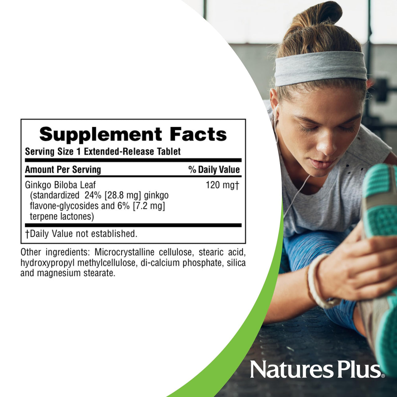 NaturesPlus Herbal Actives Ginkgo Biloba, Extended Release - 60 Tablets - Vegetarian, Gluten Free - 60 Servings