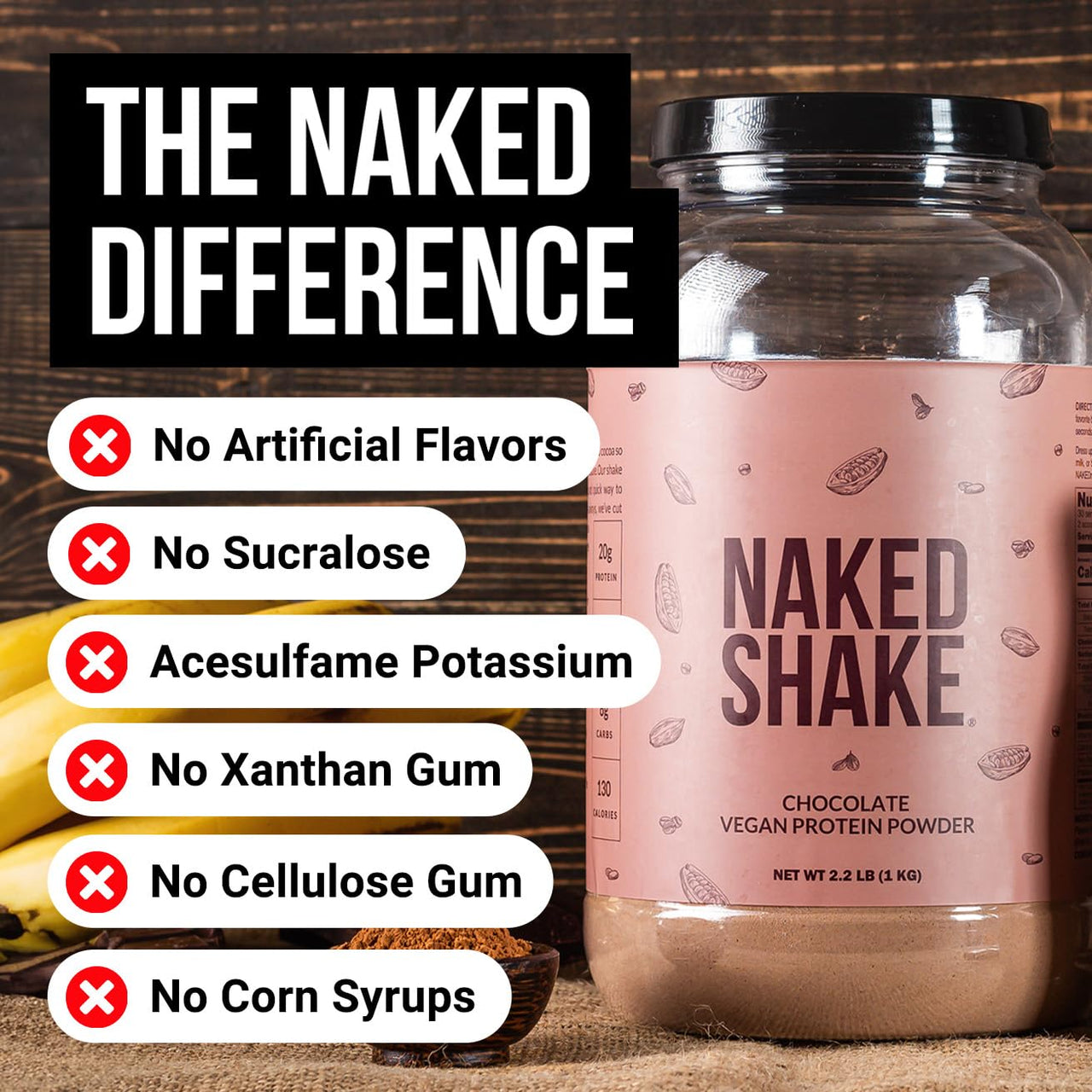 NAKED Shake - Chocolate Protein Powder - Plant Based Protein Shake with Mct Oil, NSF Certified, Gluten-Free, Soy-Free, No Gmos Or Artificial Sweeteners - 30 Servings