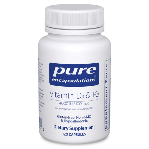 Pure Encapsulations Vitamin D3 & K2 - Bone & Vascular Health Support - Immune Function* - Gluten Free - Non-GMO - 120 Capsules