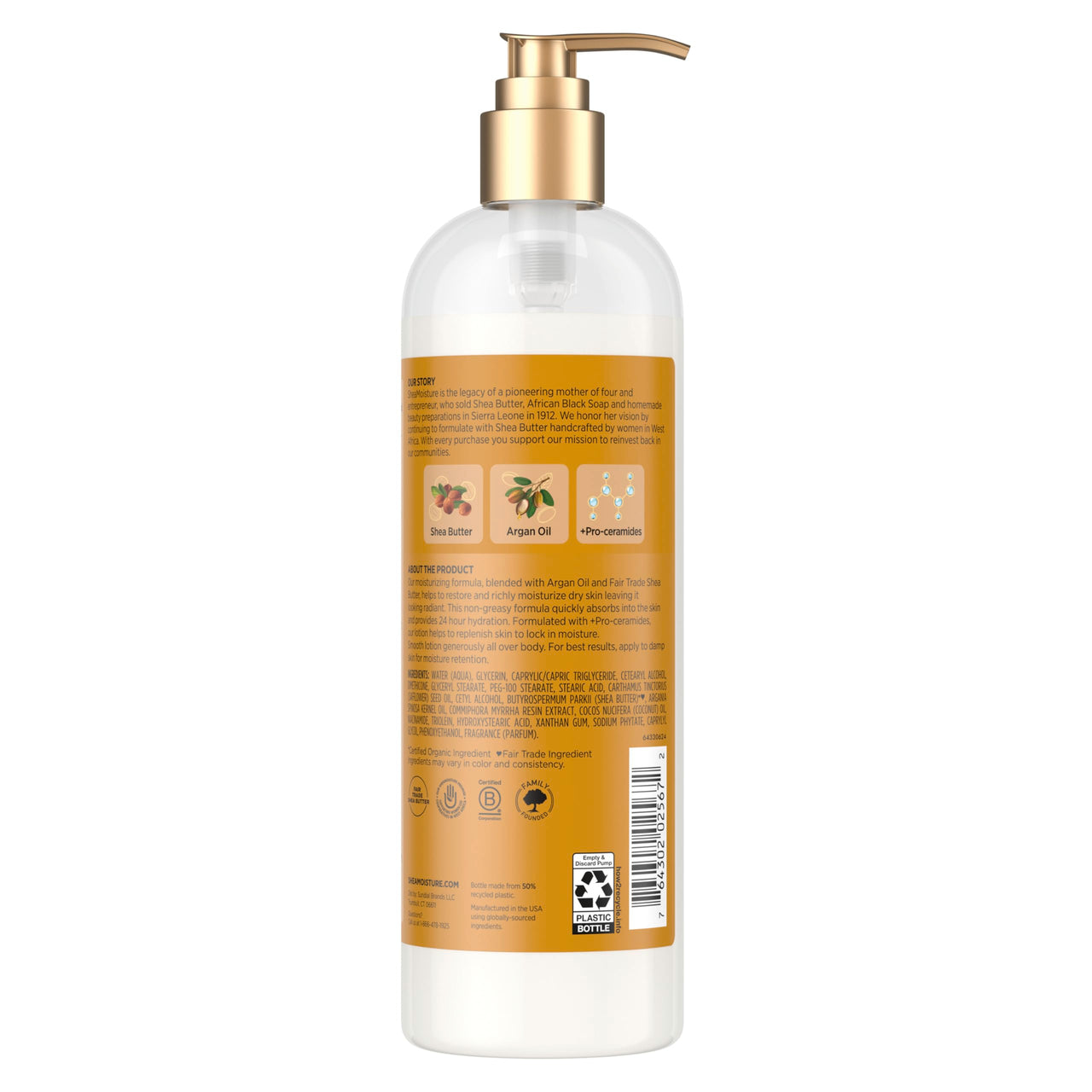 SheaMoisture Moisturizing Body Lotion with Raw Shea Butter, Argan Oil and Pro-Ceramides, Restoring Dry Skin, 24H Moisturizing 16 oz
